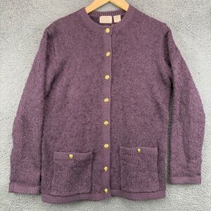 Vtg Kerri Kelsey Womens Cardigan Sweater Purple Textured Knit Gold Button M